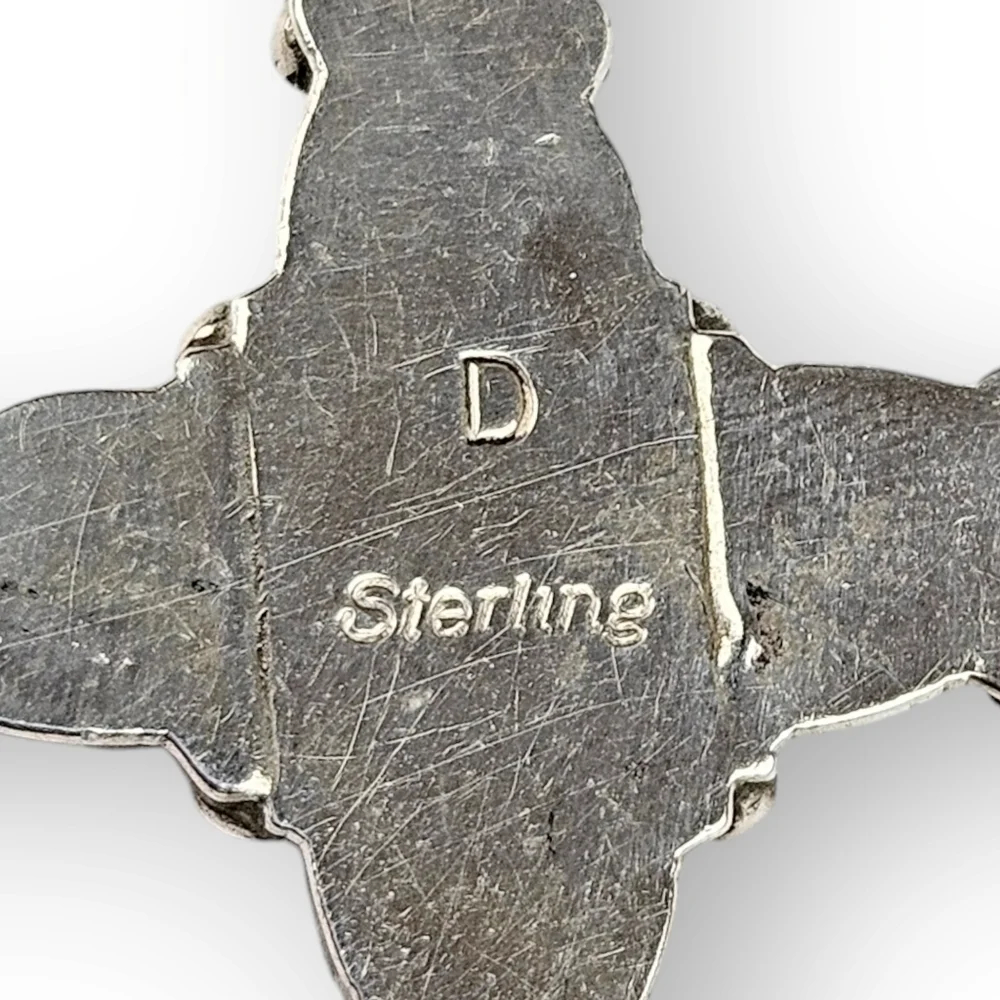 Southwestern Sterling Gemstone Cross Pendant Colorful Vintage 925 Silver 2.25